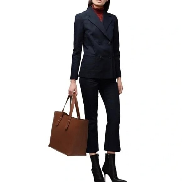 Frame Flared Cropped Side Slit Cotton/Linen Dark Navy Trousers Pants New Size 6 - Picture 6 of 8